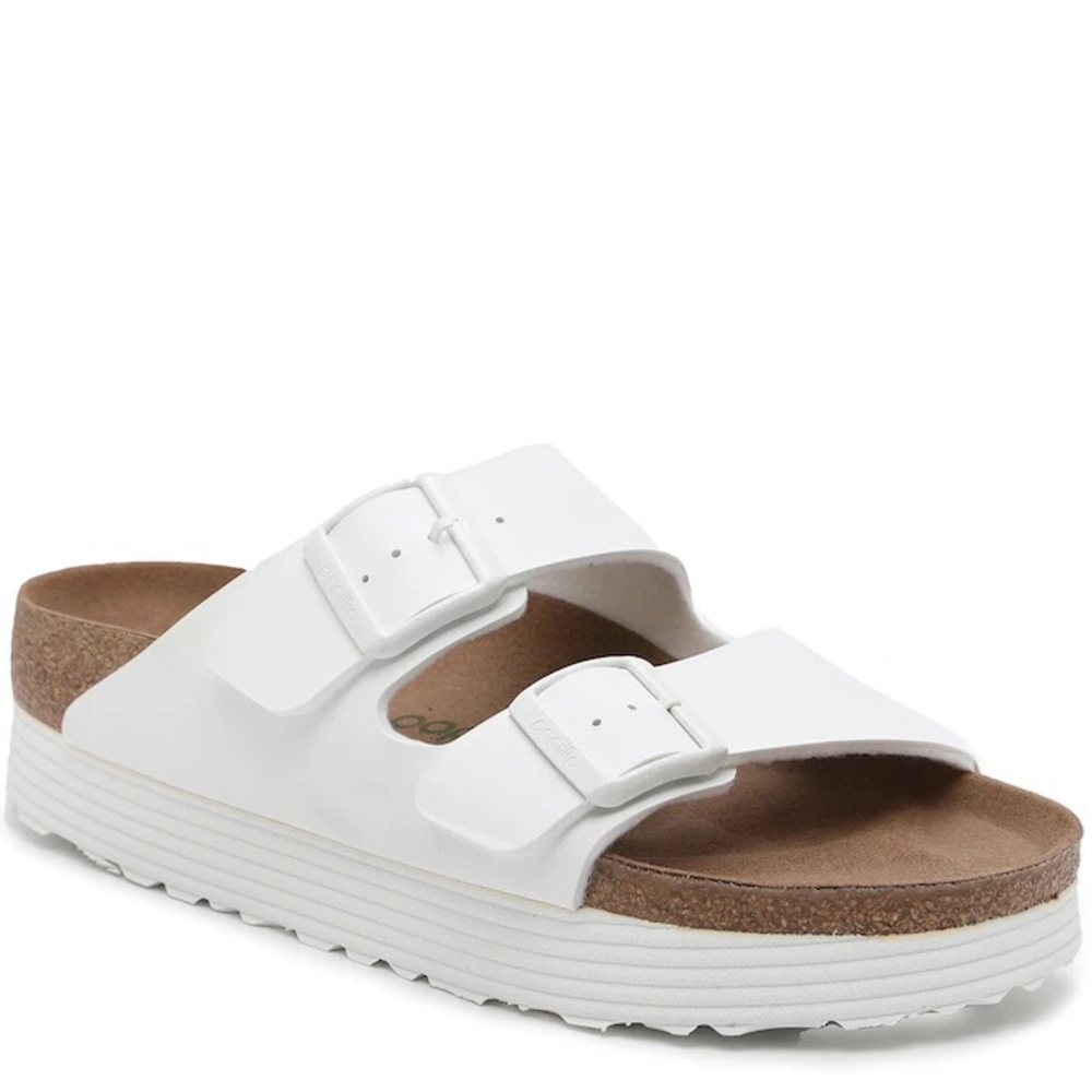 Birkenstock Papillio Arizona Grooved Vegan Platform Sandals White 38 Narrow